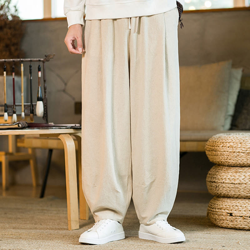 Buddha Stones Solid Color Drawstring Men's Harem Pants With Pockets - image 25