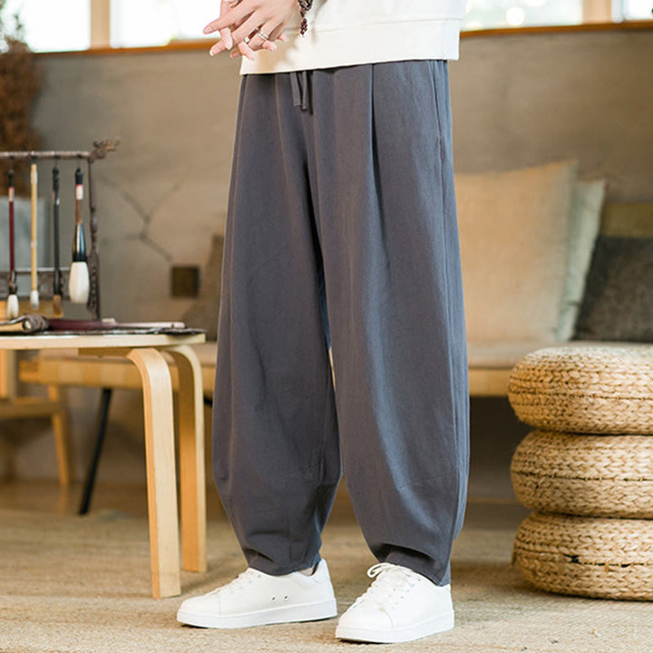 Buddha Stones Solid Color Drawstring Men's Harem Pants With Pockets - image 34