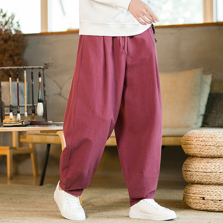Buddha Stones Solid Color Drawstring Men's Harem Pants With Pockets - image 9