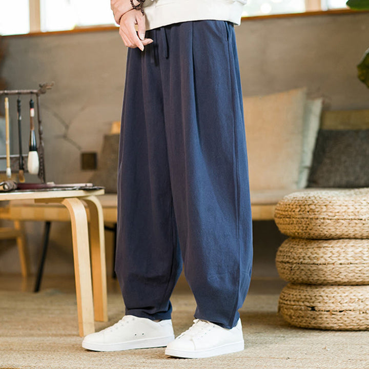 Buddha Stones Solid Color Drawstring Men's Harem Pants With Pockets - image 4