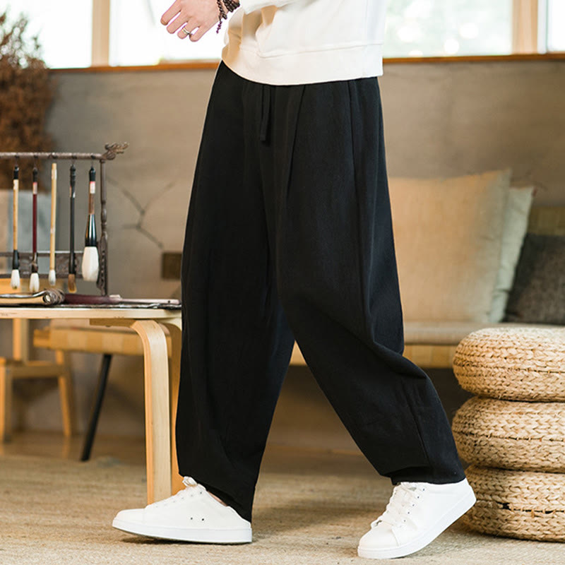 Buddha Stones Solid Color Drawstring Men's Harem Pants With Pockets - image 15