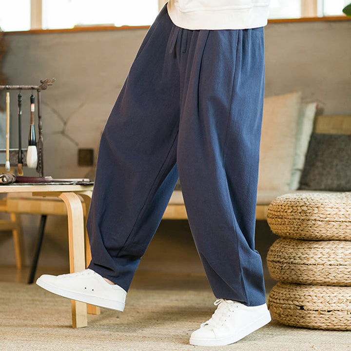 Buddha Stones Solid Color Drawstring Men's Harem Pants With Pockets - image 2