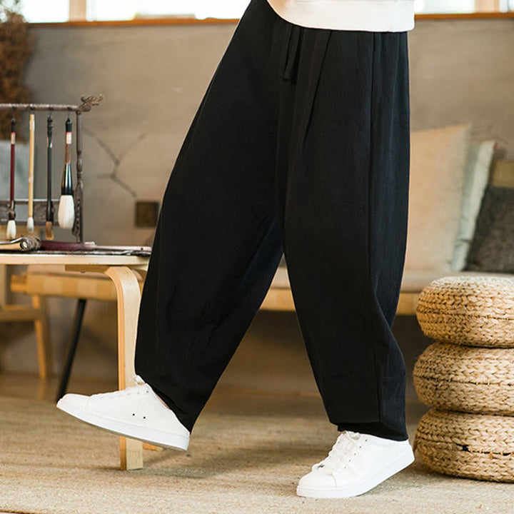 Buddha Stones Solid Color Drawstring Men's Harem Pants With Pockets - image 14