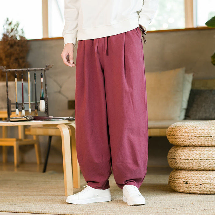 Buddha Stones Solid Color Drawstring Men's Harem Pants With Pockets - image 7