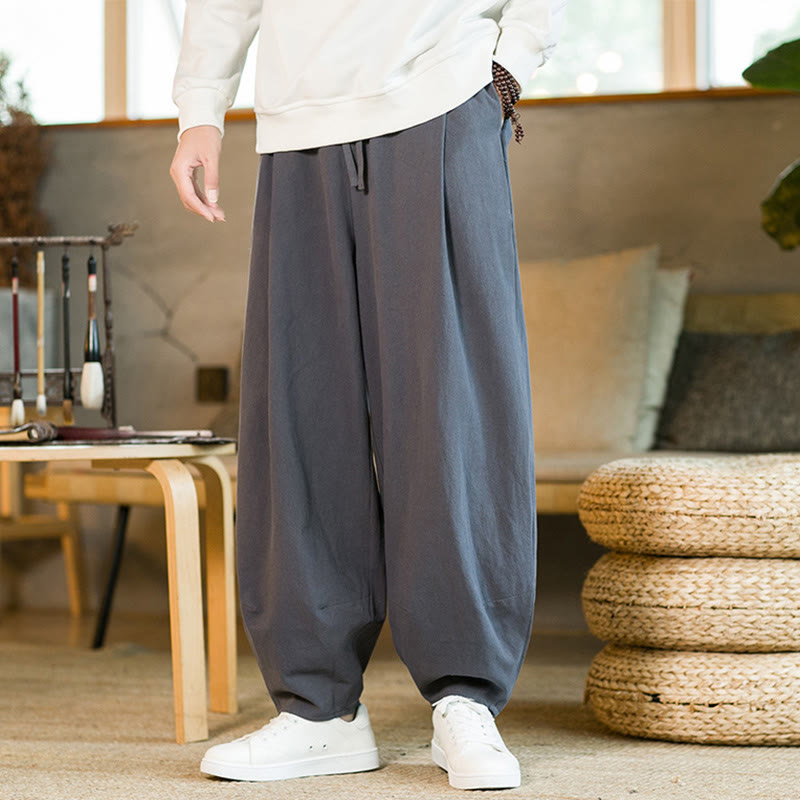 Buddha Stones Solid Color Drawstring Men's Harem Pants With Pockets - image 33