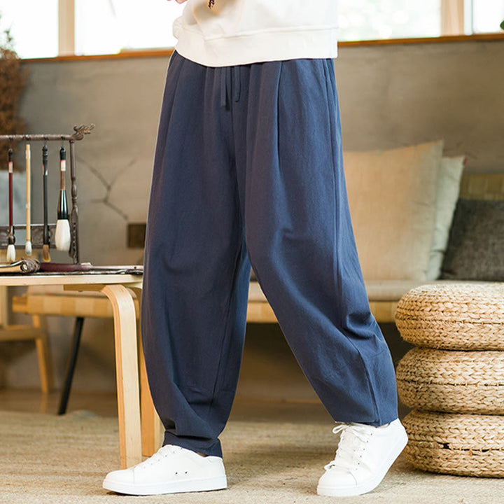 Buddha Stones Solid Color Drawstring Men's Harem Pants With Pockets - image 3