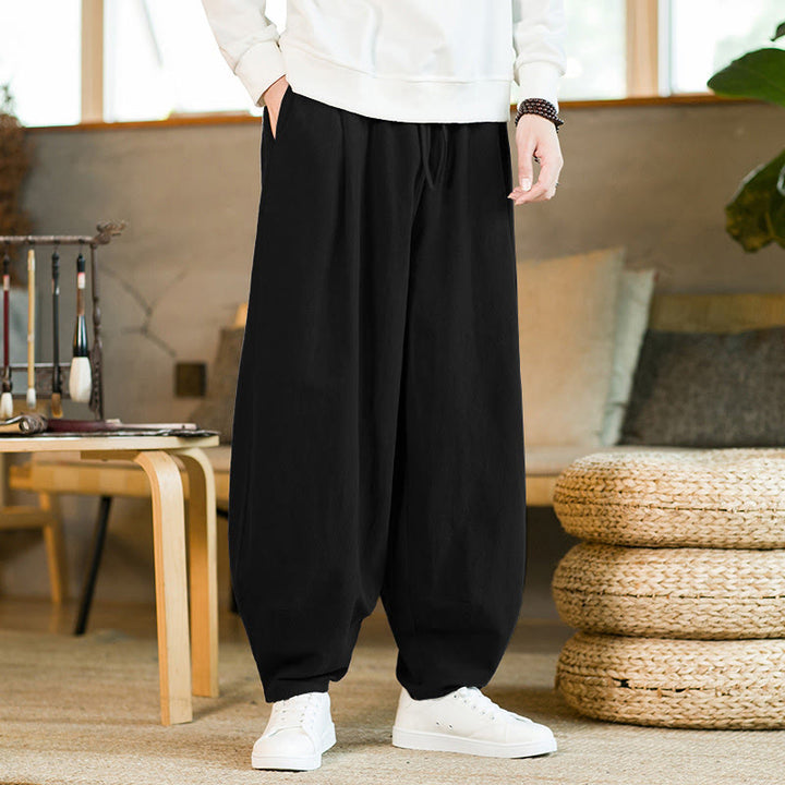 Buddha Stones Solid Color Drawstring Men's Harem Pants With Pockets - Black - US/UK/AU46，EU56 (5XL) - image 11