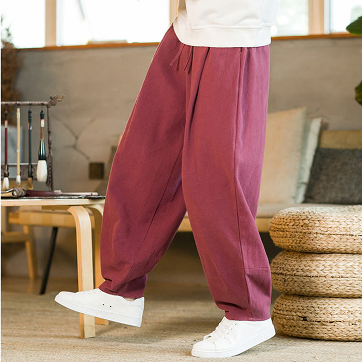 Buddha Stones Solid Color Drawstring Men's Harem Pants With Pockets - image 8