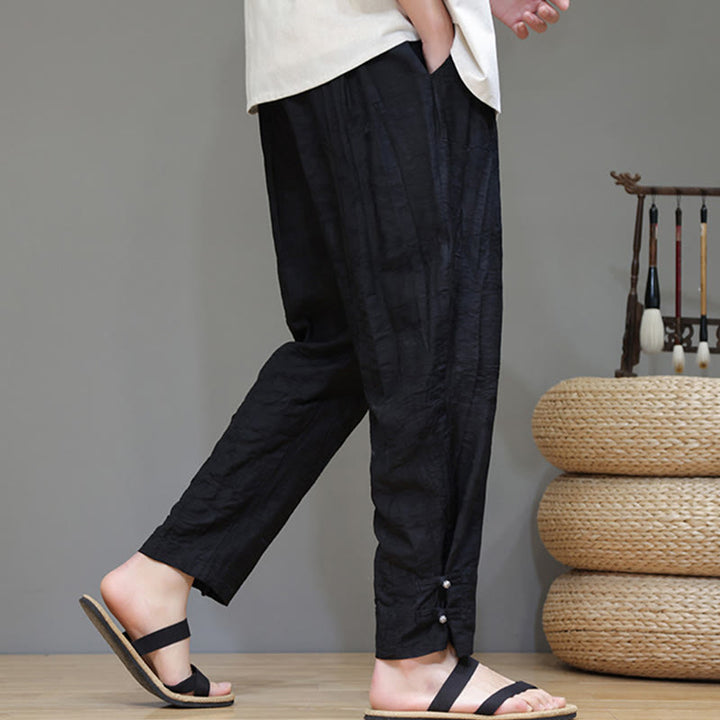 Buddha Stones Bamboo Ankle Frog-button Drawstring Men's Pants With Pockets - image 16