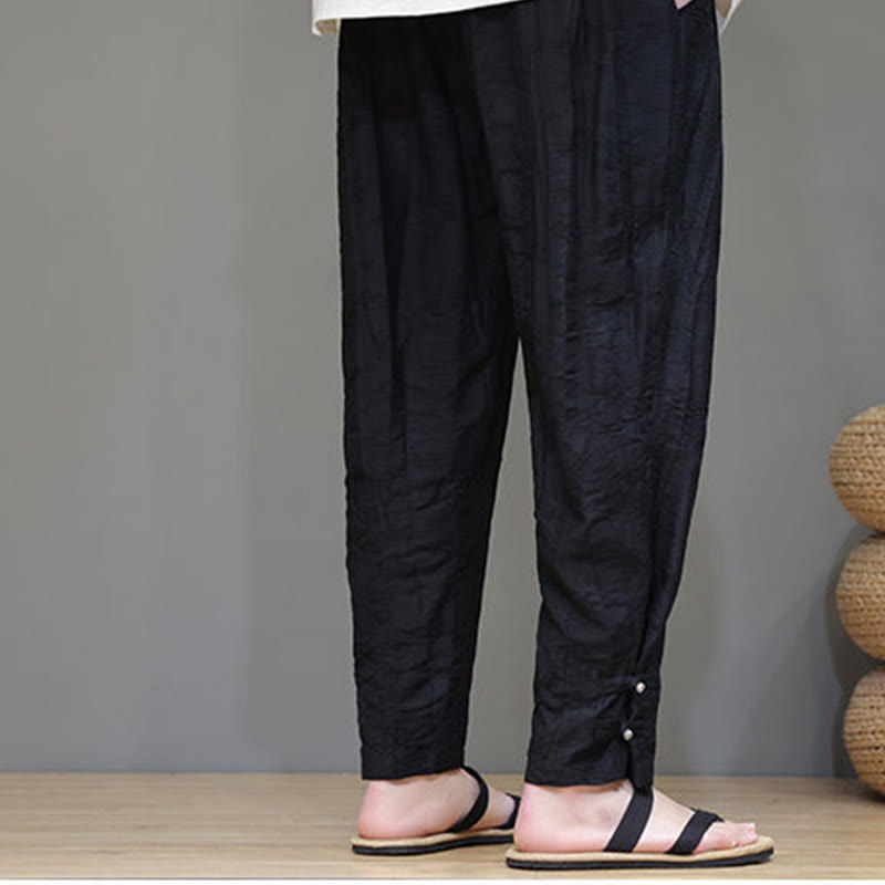 Buddha Stones Bamboo Ankle Frog-button Drawstring Men's Pants With Pockets - image 17