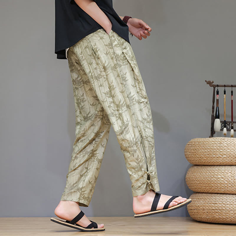 Buddha Stones Bamboo Ankle Frog-button Drawstring Men's Pants With Pockets - image 5