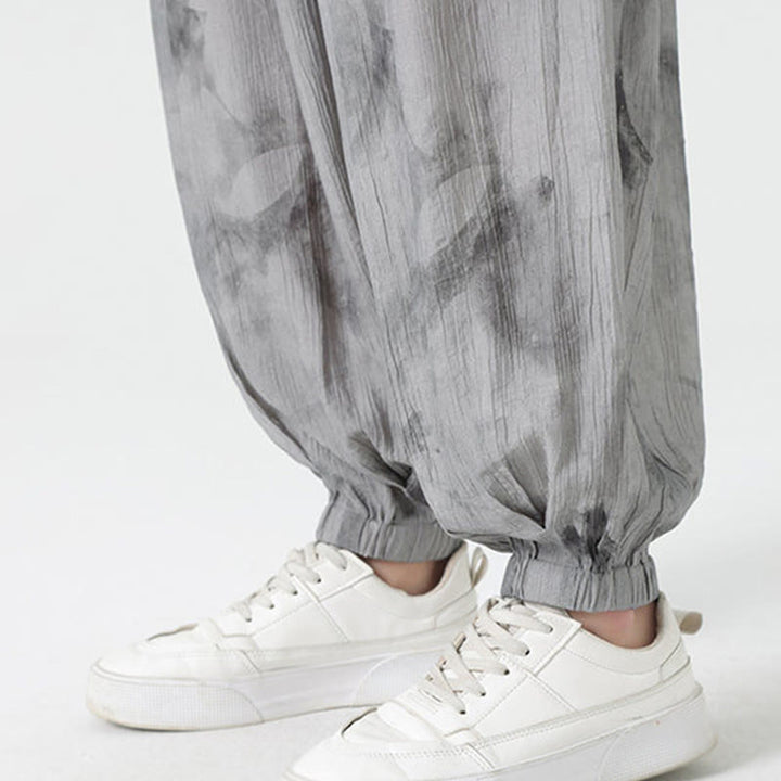Buddha Stones Flower Sketch Braided Drawstring Linen Men's  Pants With Pockets - image 13