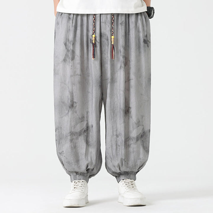 Buddha Stones Flower Sketch Braided Drawstring Linen Men's  Pants With Pockets - image 2