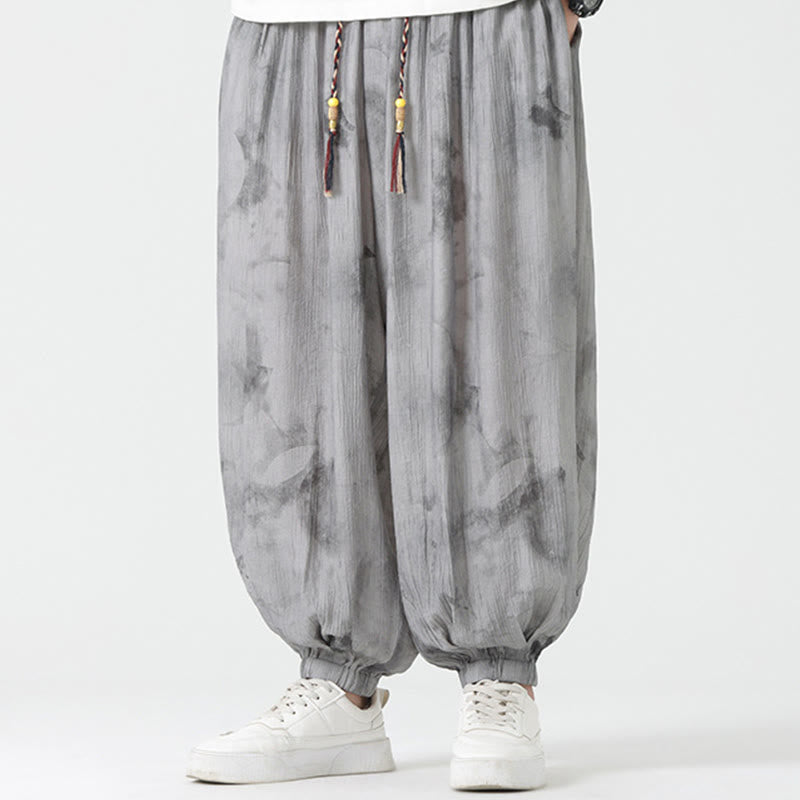 Buddha Stones Flower Sketch Braided Drawstring Linen Men's  Pants With Pockets - DarkGray - US/UK/AU46，EU56 (5XL)  - image 0