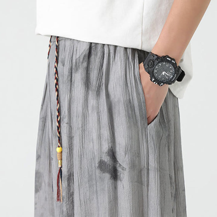 Buddha Stones Flower Sketch Braided Drawstring Linen Men's  Pants With Pockets - image 11