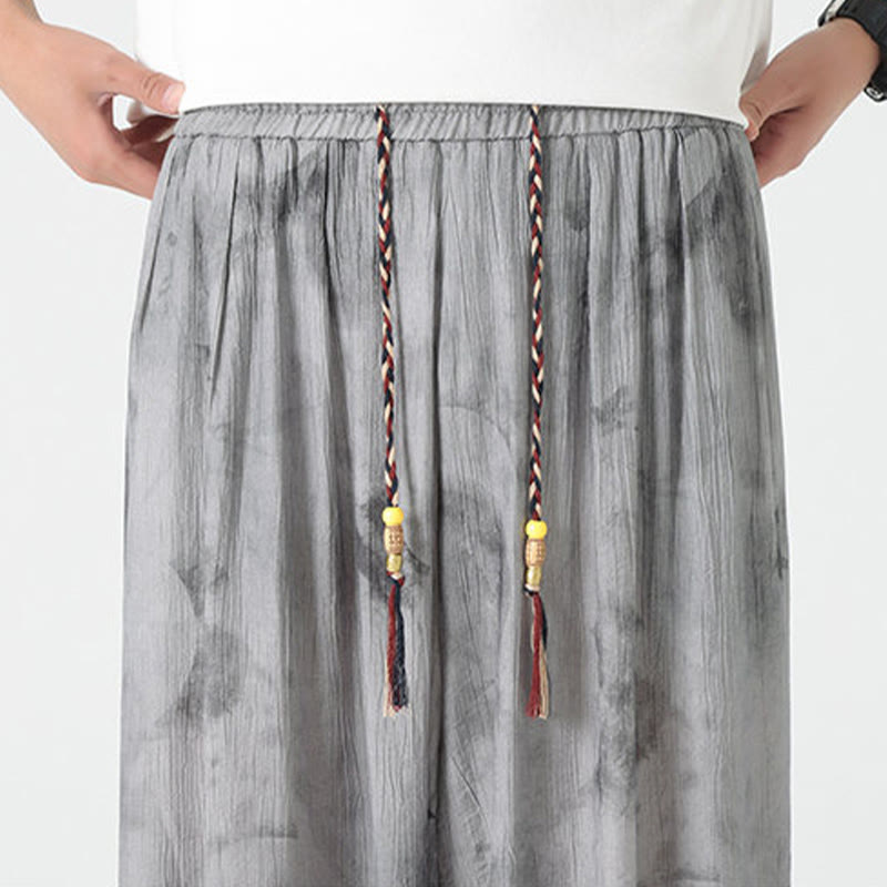 Buddha Stones Flower Sketch Braided Drawstring Linen Men's  Pants With Pockets - image 10