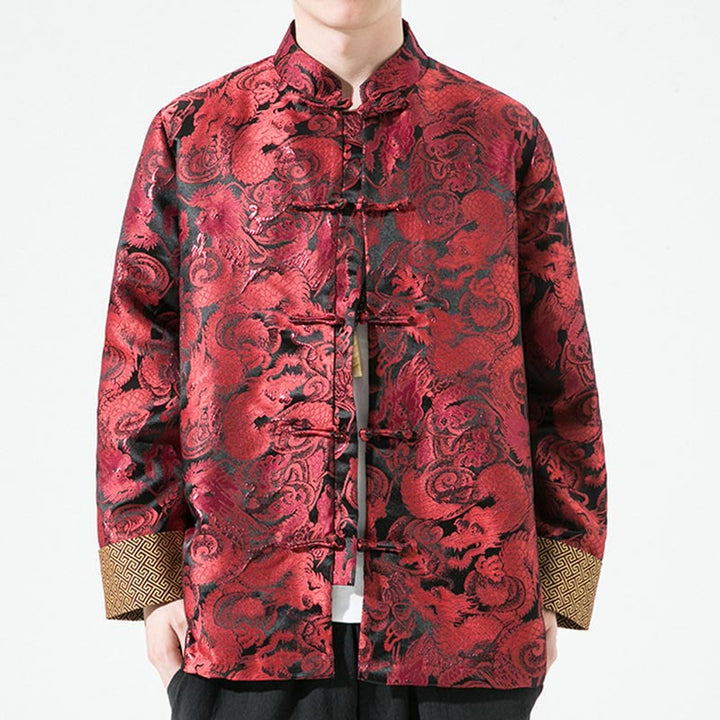 Buddha Stones Chinese Dragon Frog-button Tang Suit Cotton Men's Jacket Shirt