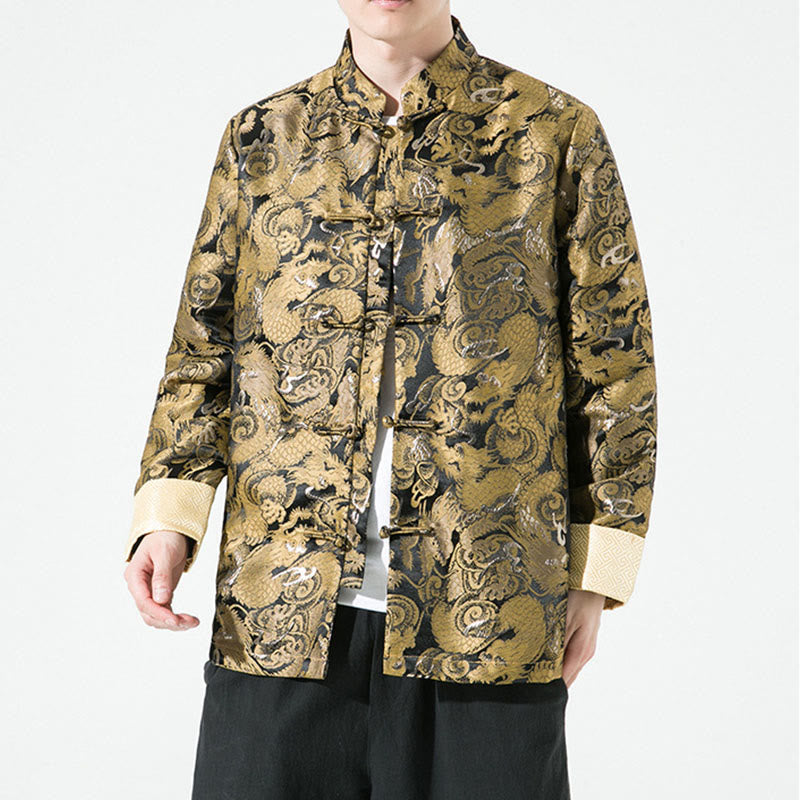 Buddha Stones Chinese Dragon Frog-button Tang Suit Cotton Men's Jacket Shirt  - image 4