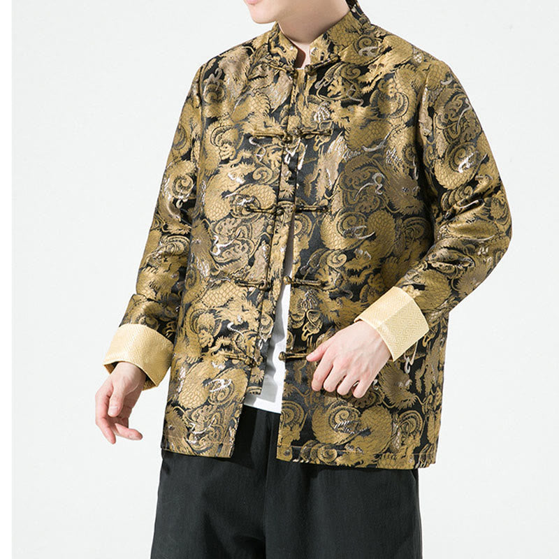 Buddha Stones Chinese Dragon Frog-button Tang Suit Cotton Men's Jacket Shirt  - image 7
