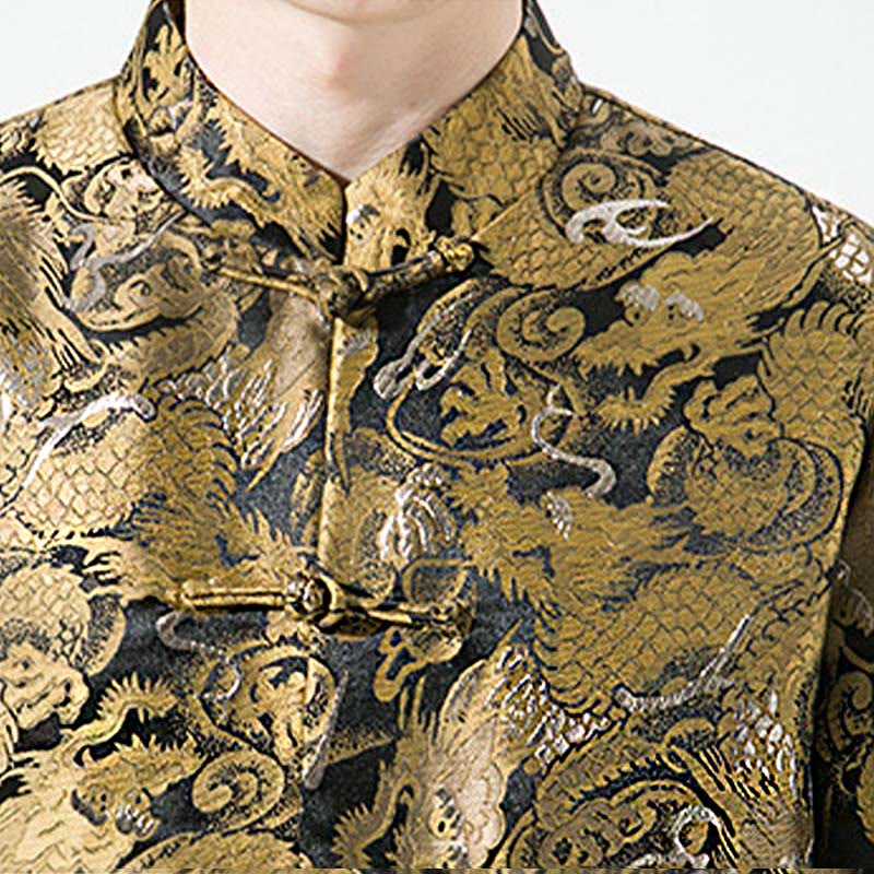 Buddha Stones Chinese Dragon Frog-button Tang Suit Cotton Men's Jacket Shirt