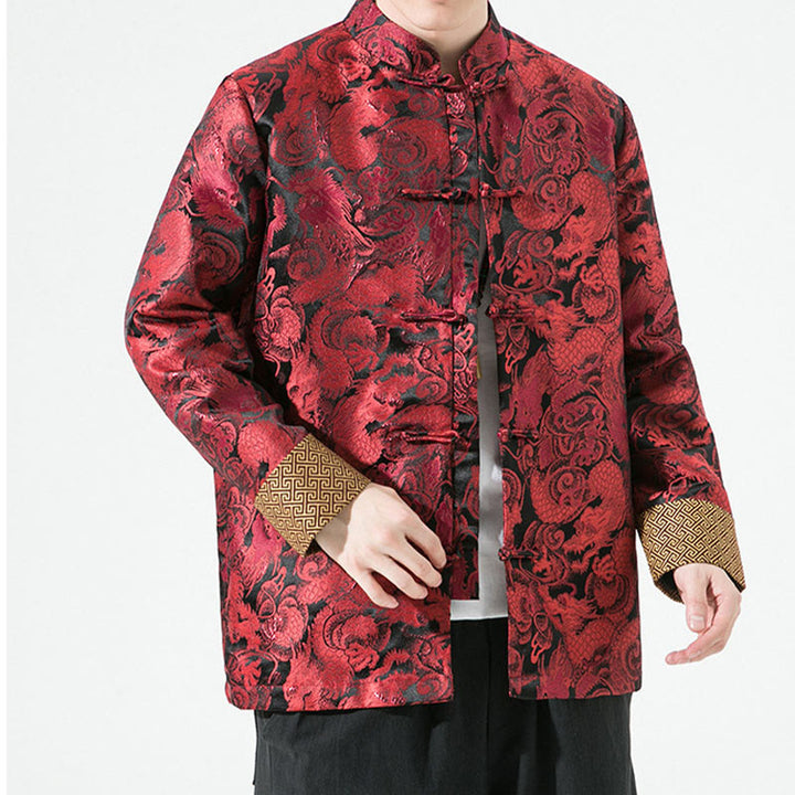 Buddha Stones Chinese Dragon Frog-button Tang Suit Cotton Men's Jacket Shirt  - image 14