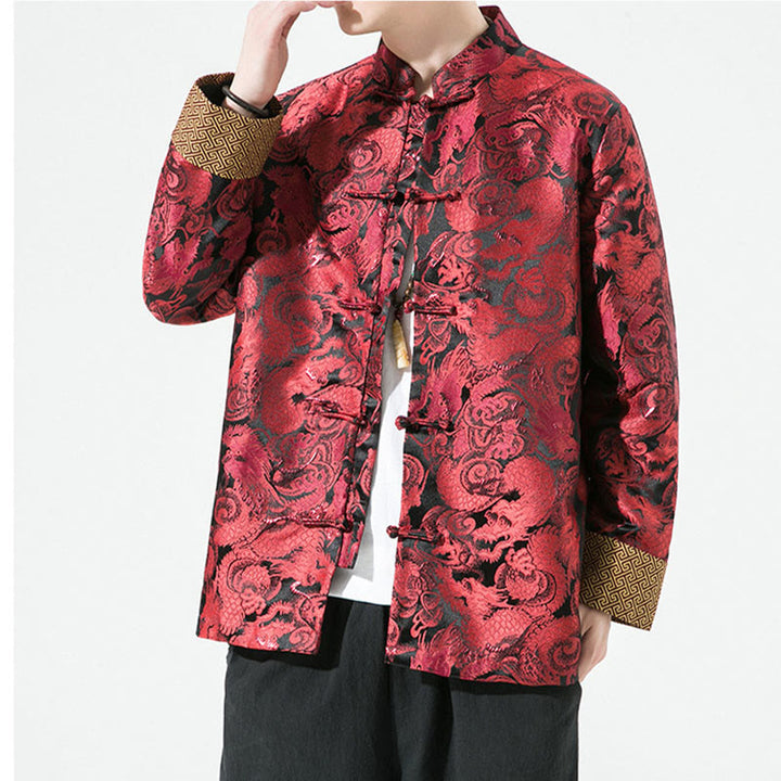 Buddha Stones Chinese Dragon Frog-button Tang Suit Cotton Men's Jacket Shirt