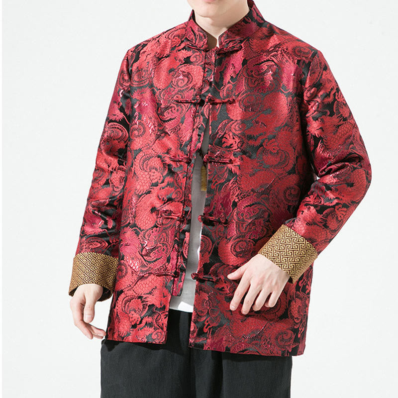 Buddha Stones Chinese Dragon Frog-button Tang Suit Cotton Men's Jacket Shirt  - image 16