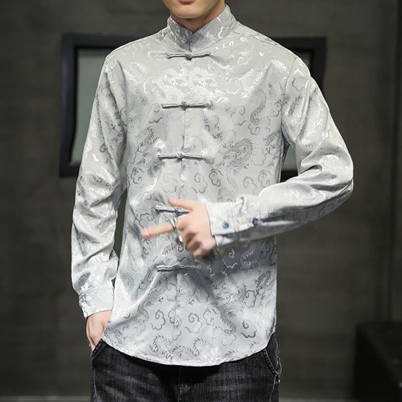 Buddha Stones Casual Dragon Pattern Frog-button Tang Suit Linen Men's Jacket Shirt - image 25