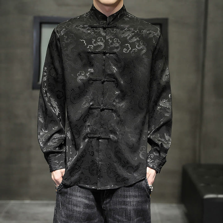Buddha Stones Casual Dragon Pattern Frog-button Tang Suit Linen Men's Jacket Shirt - Black - US/UK/AU46，EU56 (5XL) - image 30