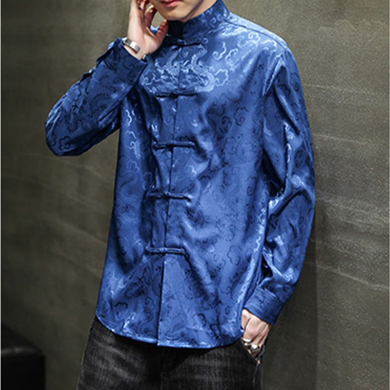 Buddha Stones Casual Dragon Pattern Frog-button Tang Suit Linen Men's Jacket Shirt - image 8