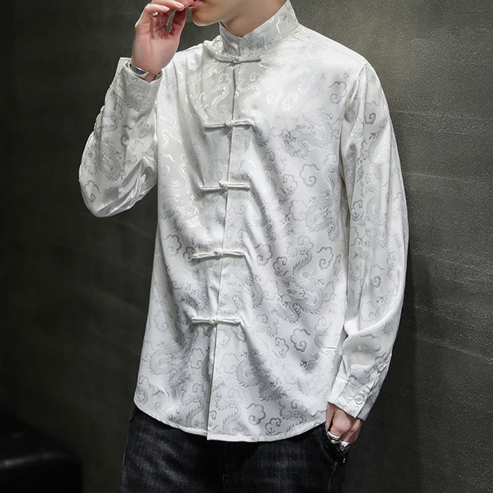 Buddha Stones Casual Dragon Pattern Frog-button Tang Suit Linen Men's Jacket Shirt - image 15