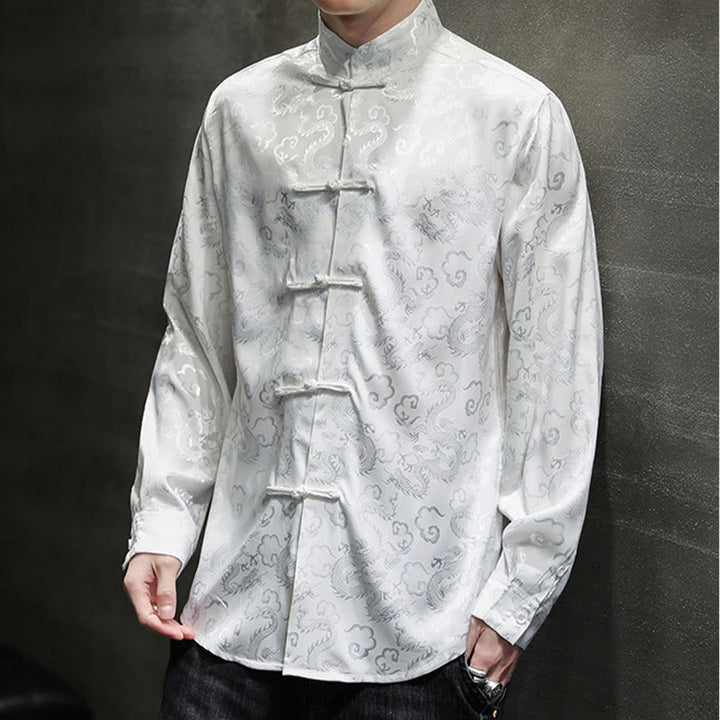 Buddha Stones Casual Dragon Pattern Frog-button Tang Suit Linen Men's Jacket Shirt - image 12