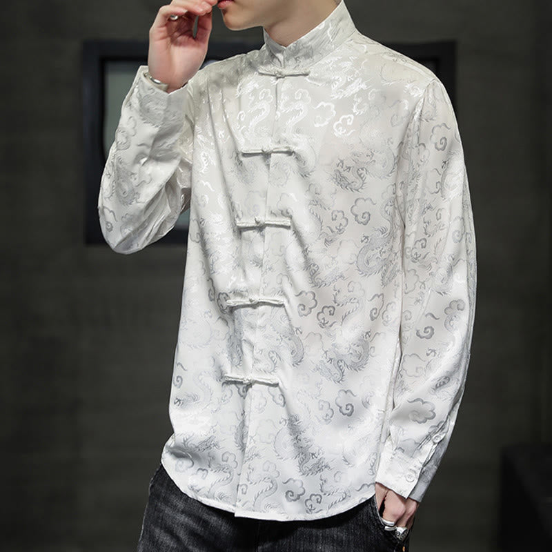 Buddha Stones Casual Dragon Pattern Frog-button Tang Suit Linen Men's Jacket Shirt - image 14