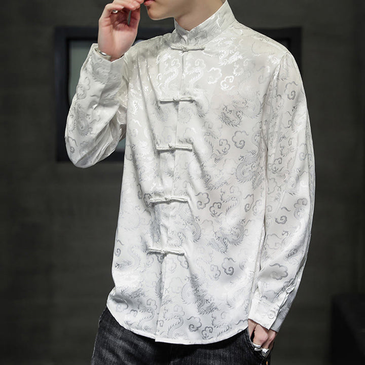 Buddha Stones Casual Dragon Pattern Frog-button Tang Suit Linen Men's Jacket Shirt - image 14