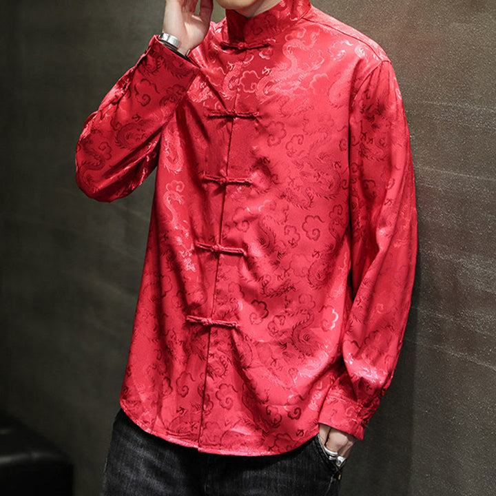 Buddha Stones Casual Dragon Pattern Frog-button Tang Suit Linen Men's Jacket Shirt - image 50