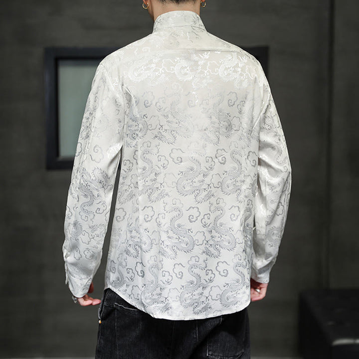Buddha Stones Casual Dragon Pattern Frog-button Tang Suit Linen Men's Jacket Shirt - image 17