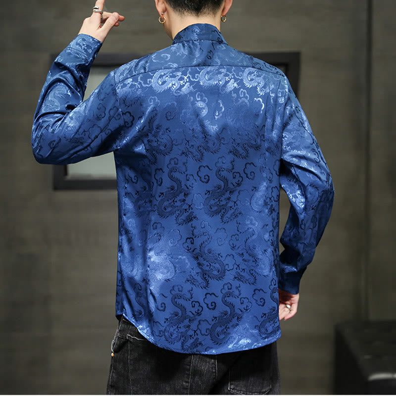 Buddha Stones Casual Dragon Pattern Frog-button Tang Suit Linen Men's Jacket Shirt