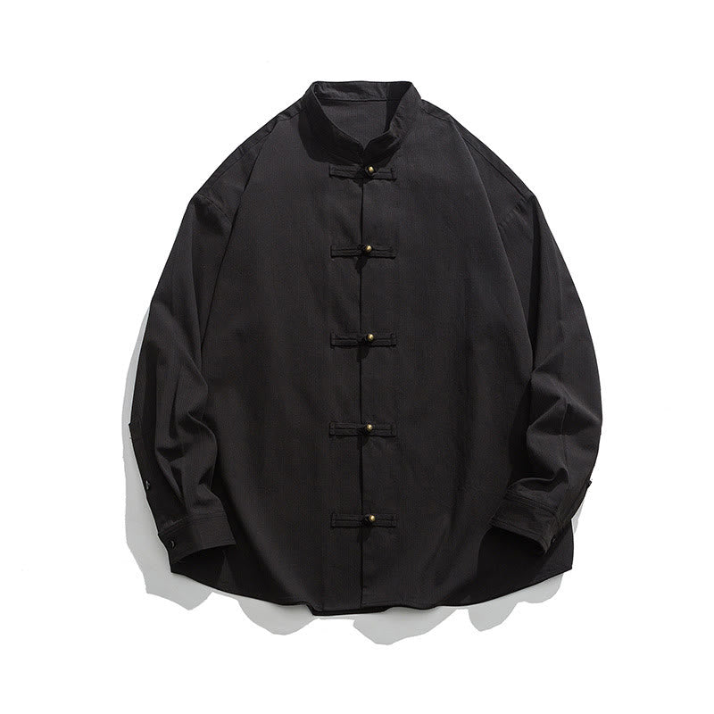 Buddha Stones Solid Color Frog-button Tang Suit Cotton Men's Jacket Shirt  - image 8