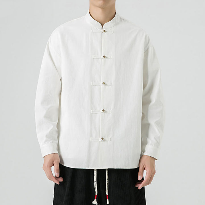 Buddha Stones Solid Color Frog-button Tang Suit Cotton Men's Jacket Shirt  - image 15