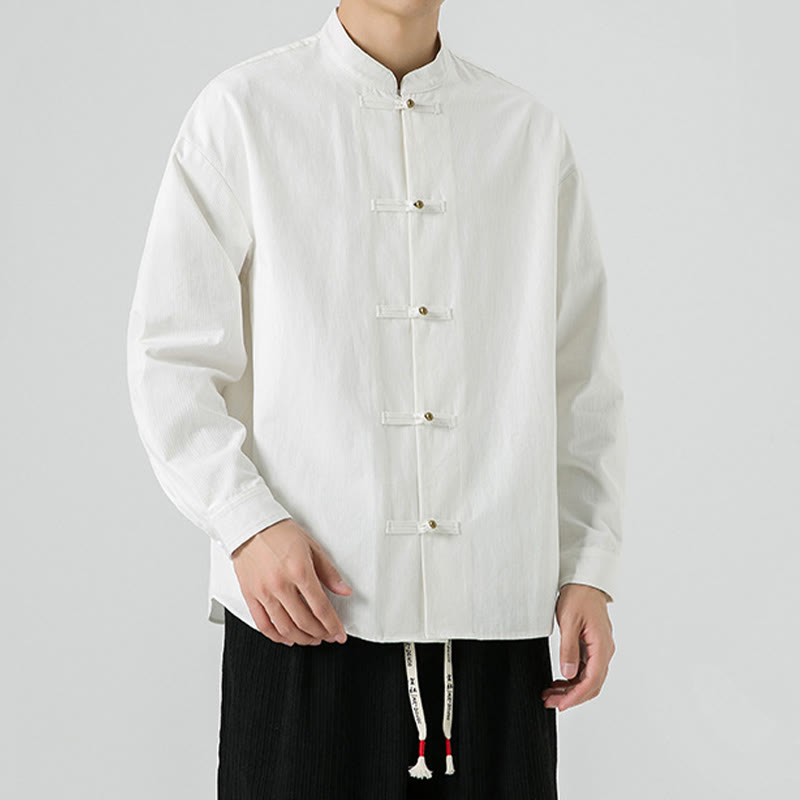 Buddha Stones Solid Color Frog-button Tang Suit Cotton Men's Jacket Shirt  - image 16