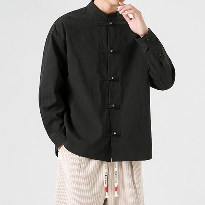 Buddha Stones Solid Color Frog-button Tang Suit Cotton Men's Jacket Shirt  - image 7