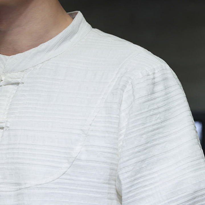 Buddha Stones Solid Color Half Frog-button Tang Suit Cotton Linen Men's Jacket Shirt  - image 17