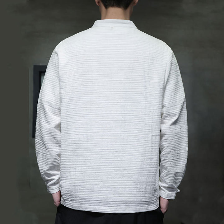 Buddha Stones Solid Color Half Frog-button Tang Suit Cotton Linen Men's Jacket Shirt  - image 12