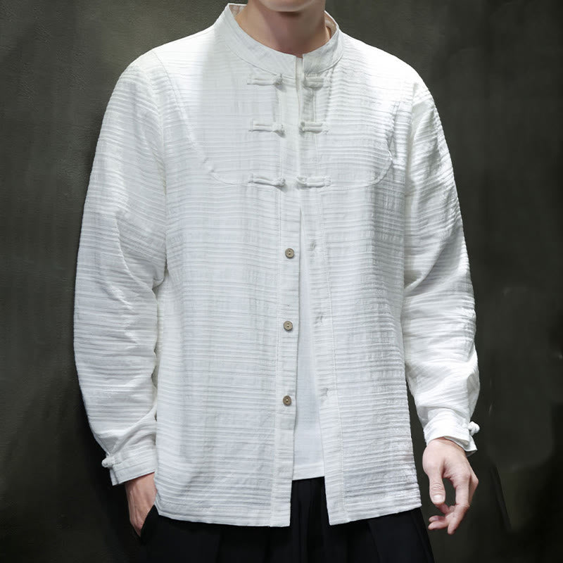 Buddha Stones Solid Color Half Frog-button Tang Suit Cotton Linen Men's Jacket Shirt  - image 13