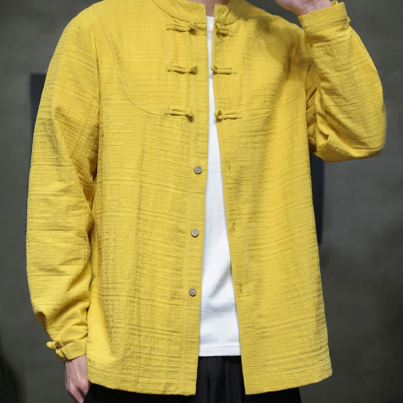 Buddha Stones Solid Color Half Frog-button Tang Suit Cotton Linen Men's Jacket Shirt  - image 27