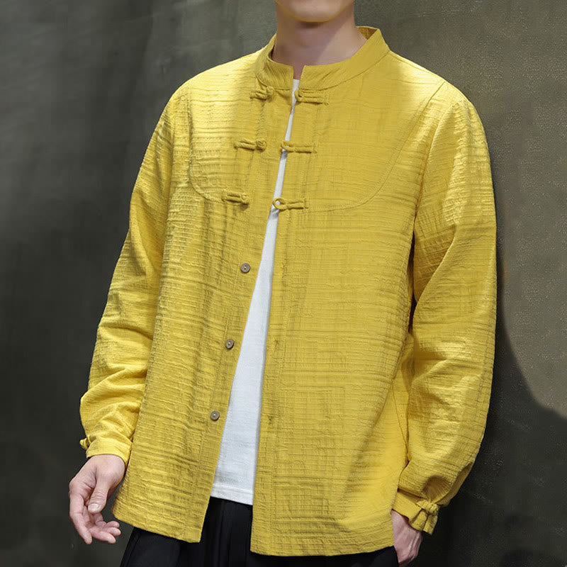 Buddha Stones Solid Color Half Frog-button Tang Suit Cotton Linen Men's Jacket Shirt  - image 32