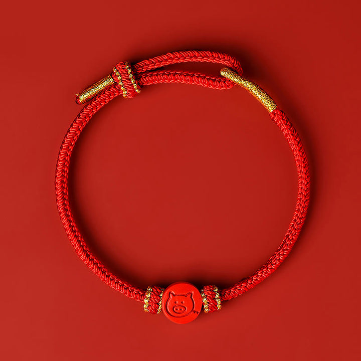 Buddha Stones Chinese Zodiac Red String Eight Thread Peace Knot Cinnabar Protection Luck Bracelet