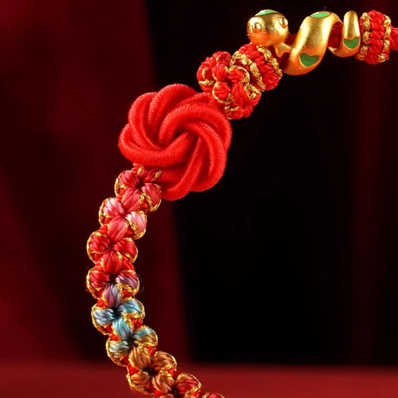 Buddha Stones Red String Mandala Knot Hand-woven Colorful Flowers Year Of The Snake Protection Braided Bracelet