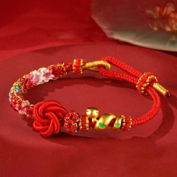 Buddha Stones Red String Mandala Knot Hand-woven Colorful Flowers Year Of The Snake Protection Braided Bracelet