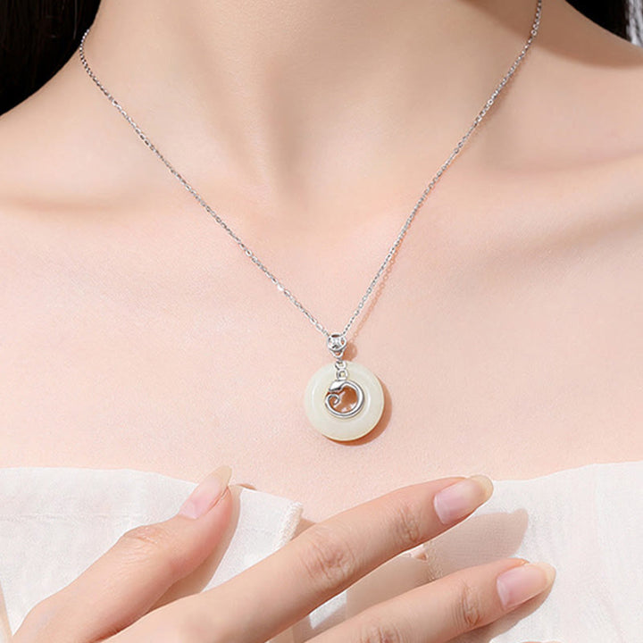 Buddha Stones 925 Sterling Silver Copper Coin Hetian Jade Year Of The Snake Peace Buckle Luck Necklace Pendant